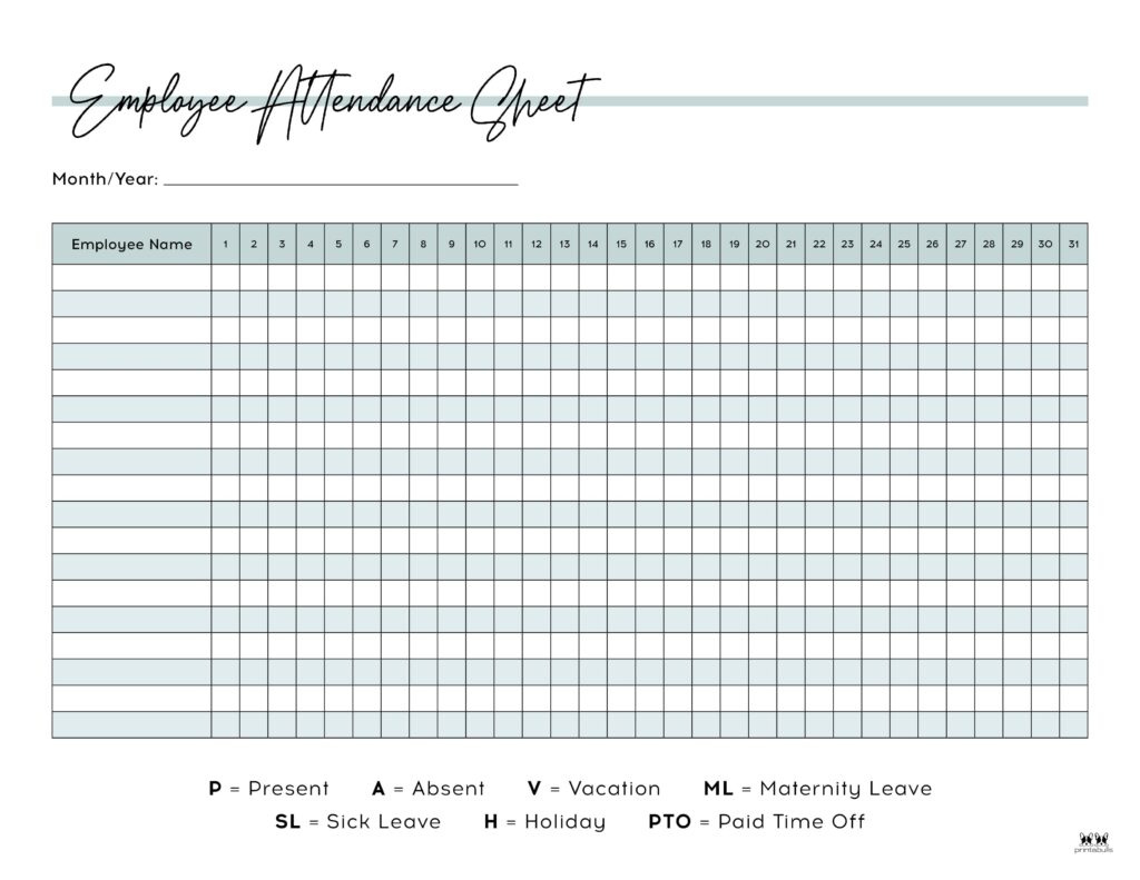 Attendance Sheets - 52 Free Printables | Printabulls within 2025 Attendance Calendar Printable Free Download