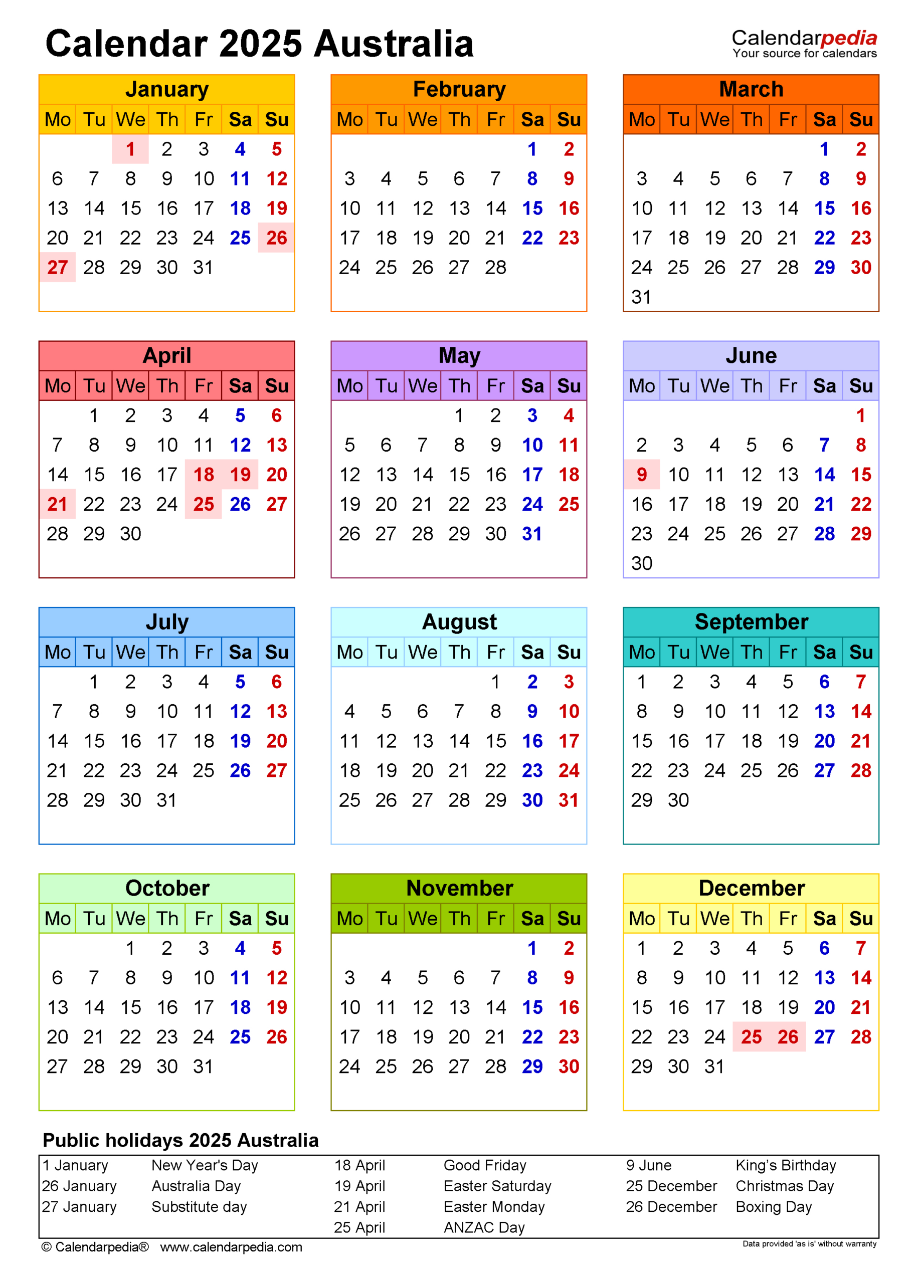 Australia Calendar 2025 - Free Printable Pdf Templates in Calendar 2025 Australia Printable