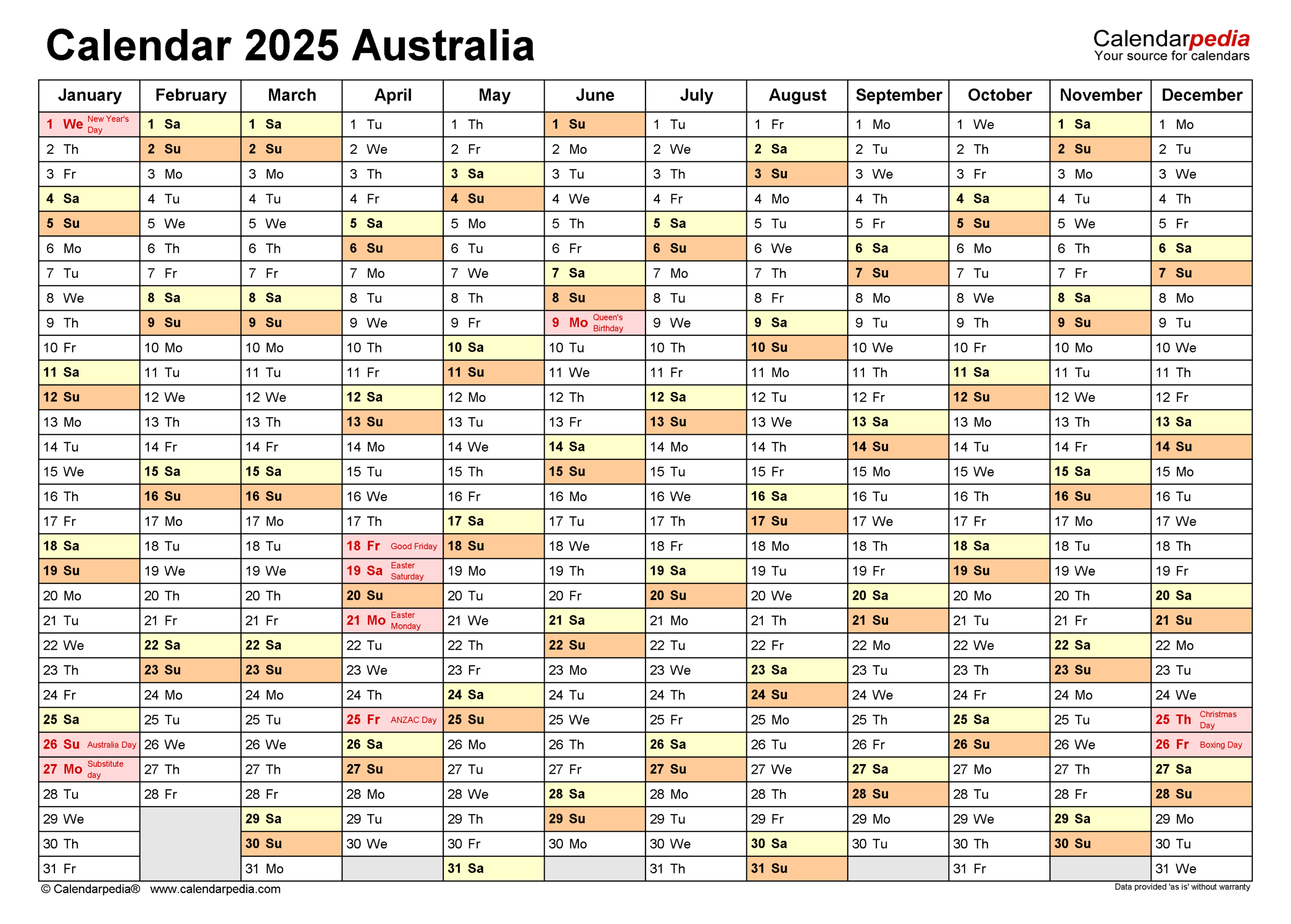 Australia Calendar 2025 - Free Printable Pdf Templates with Calendar 2025 Australia Printable