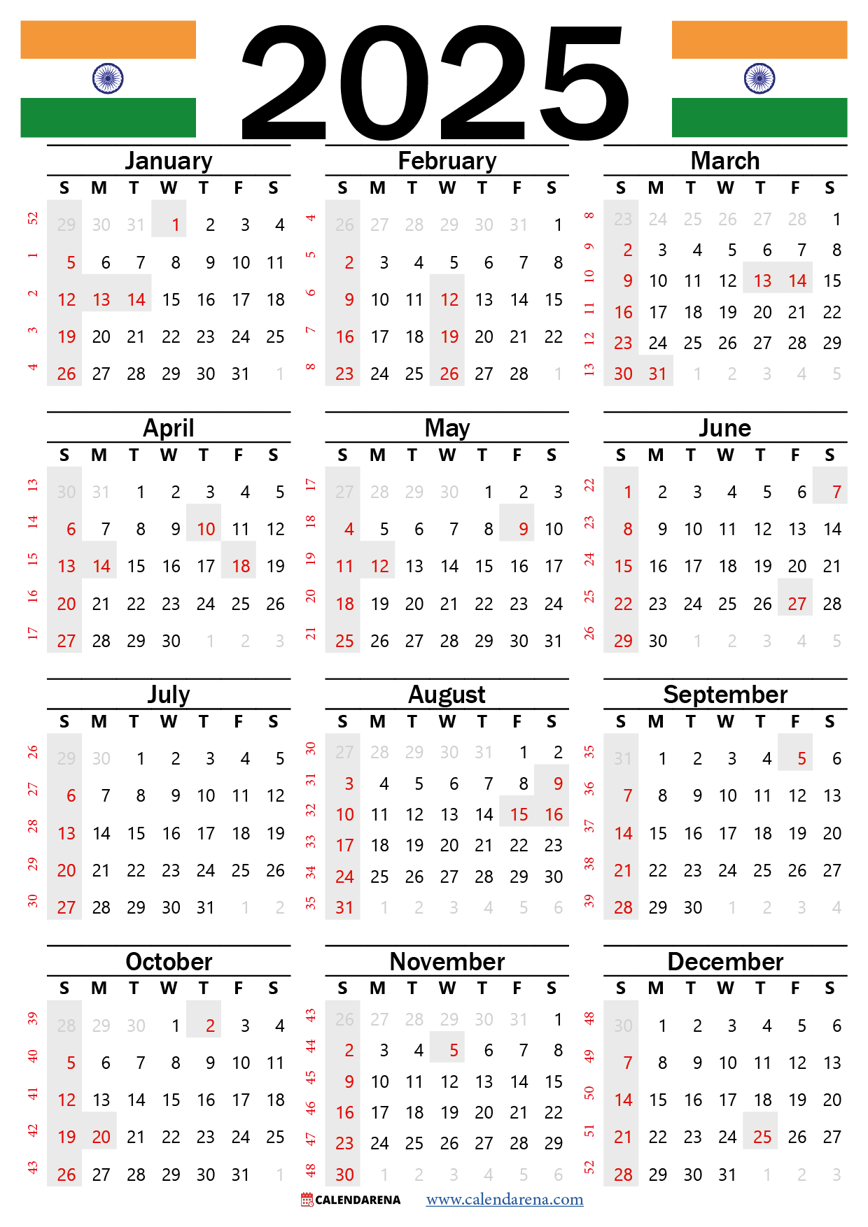 Calendar 2025 India With Holidays And Festivals in January 2025 Calendar With Indian Holidays Printable