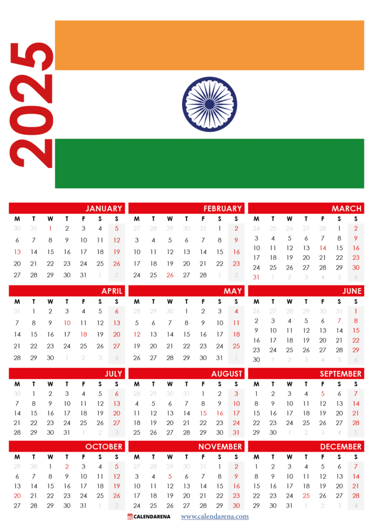 Indian Calendar 2025 With Holidays Printable