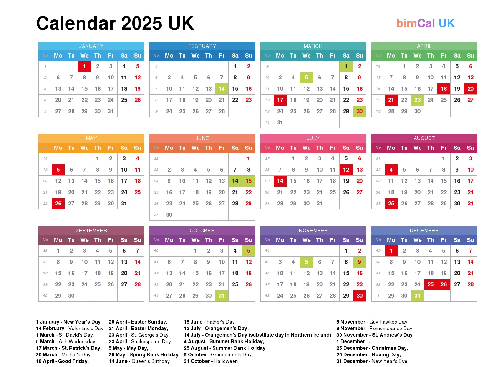 Calendar 2025 Uk - Bimcal.uk 🇬🇧 regarding 2025 Calendar Uk With Bank Holidays Printable