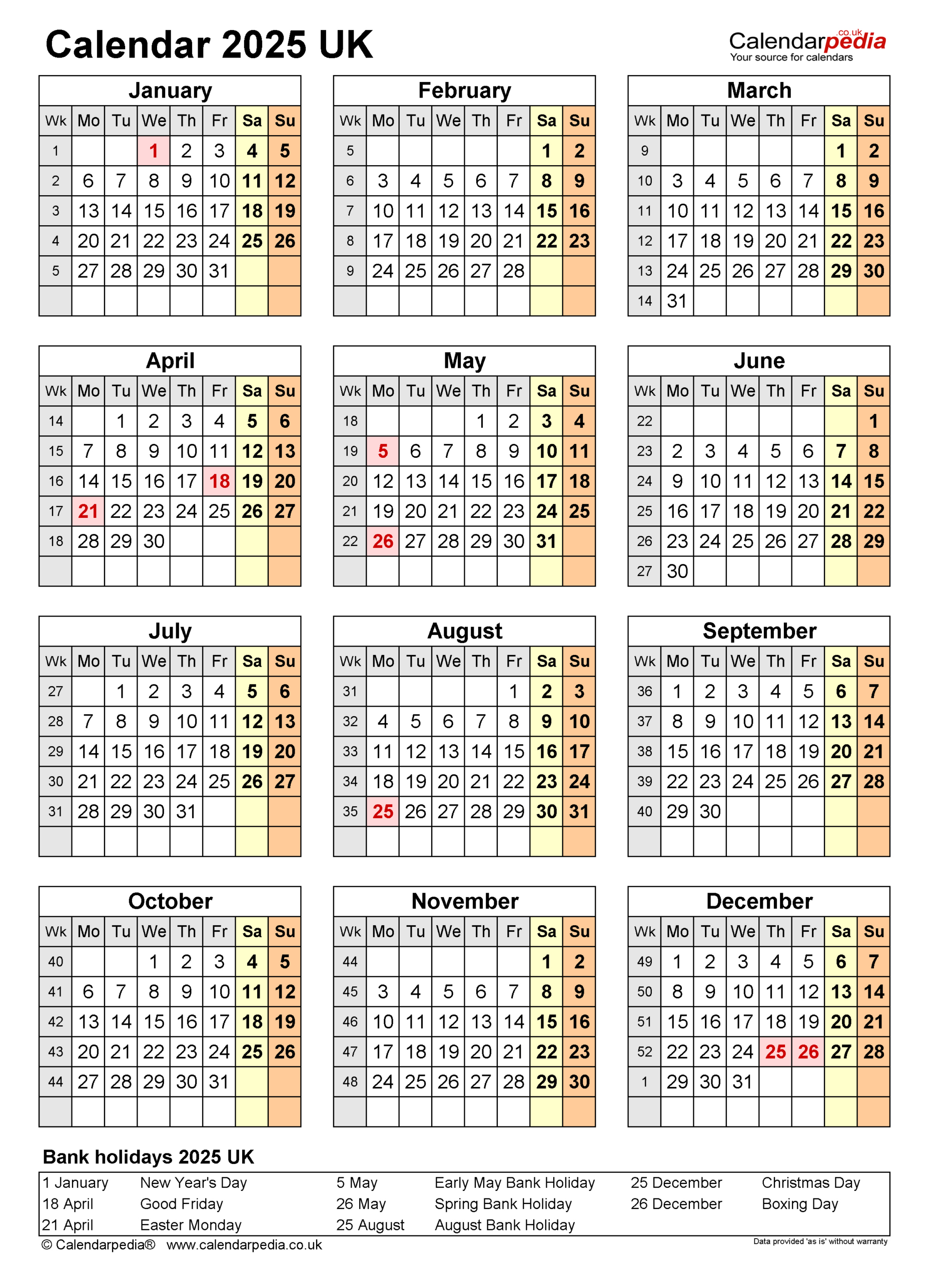 Calendar 2025 (Uk) - Free Printable Pdf Templates for 2025 Calendar Uk Printable