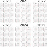 Calendar For Six Years – 2020, 2021, 2022, 2023, 2024 And 2025 throughout 5 Year Calendar 2020 To 2025 Printable