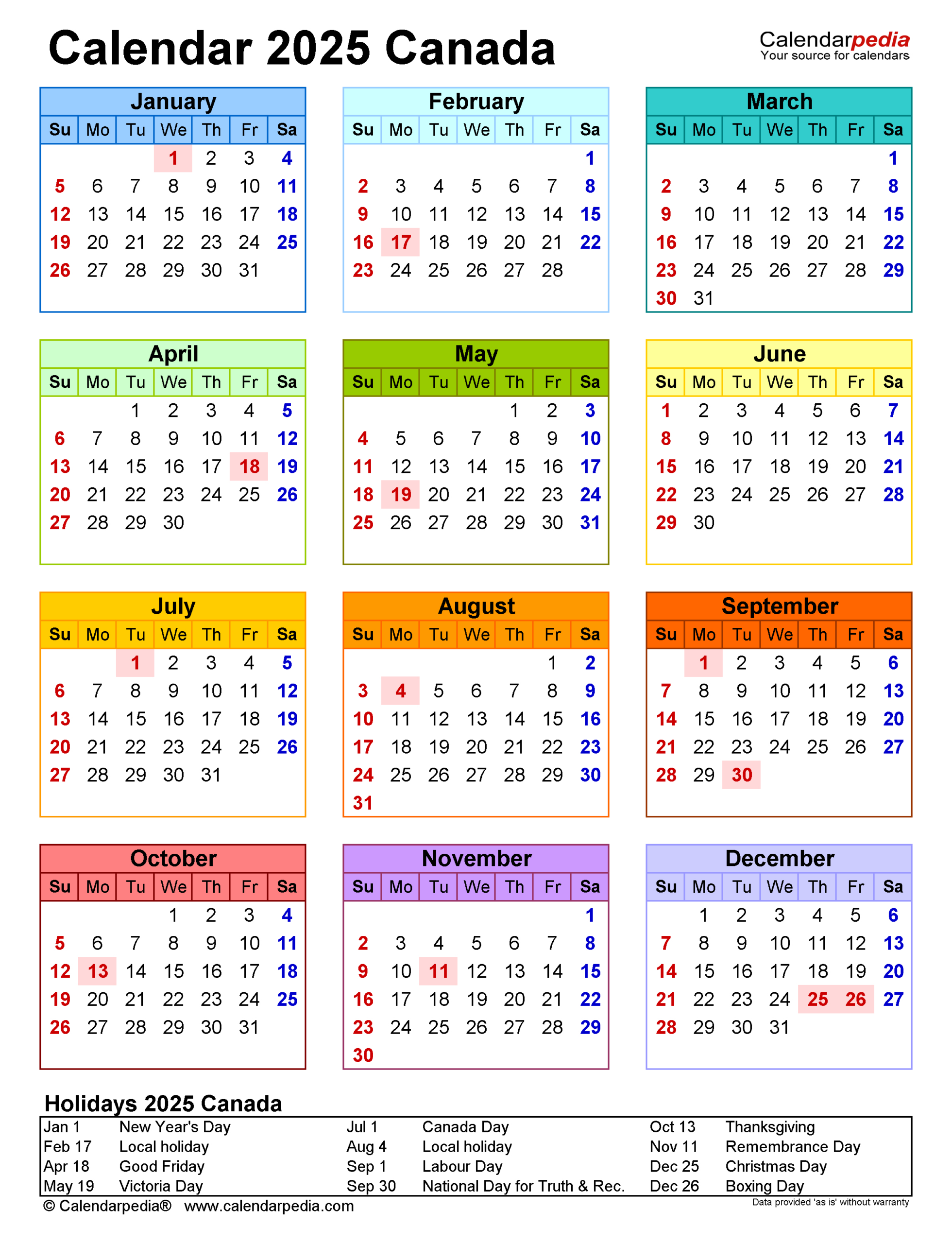 Canada Calendar 2025 - Free Printable Pdf Templates in 2025 Calendar Canada With Holidays Printable Free