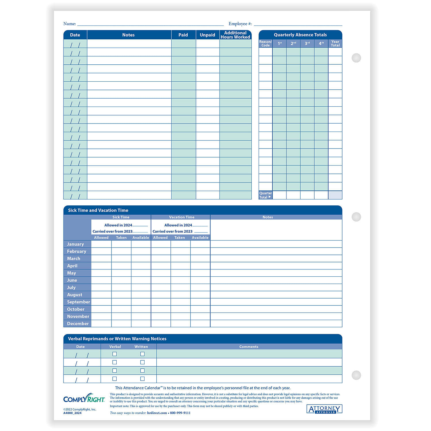 Complyright 2025 Attendance Calendar In White - 50/Pack inside 2025 Attendance Calendar