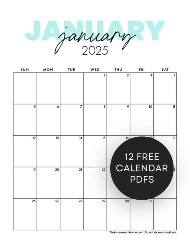 Cute 2025 Monthly Calendar Free Printable in Free Printable 2025 Monthly Calendar