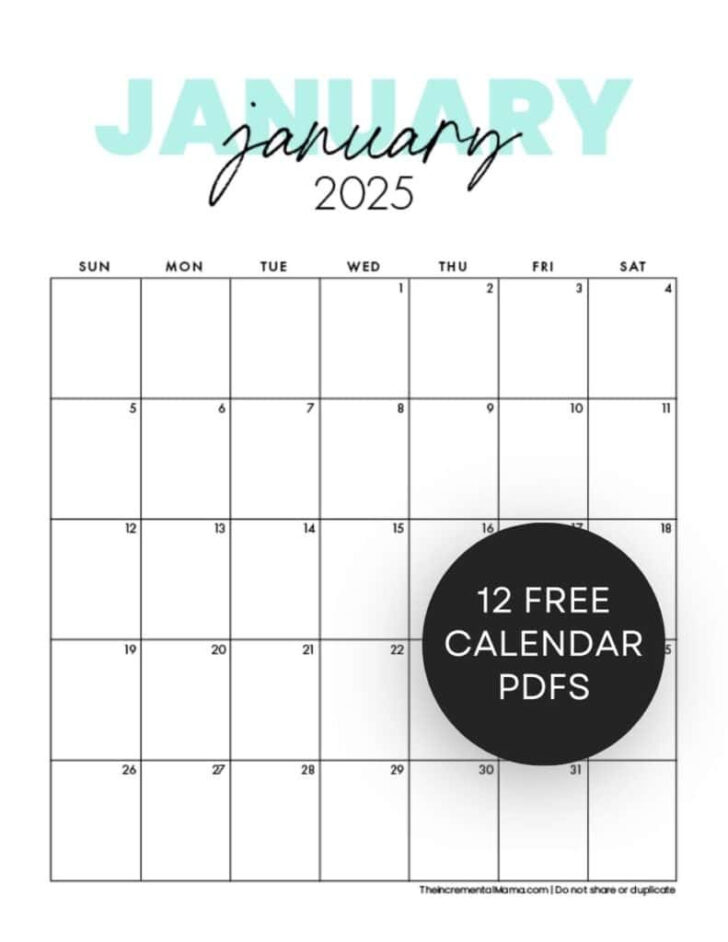 Free Printable 2025 Calendar By Month