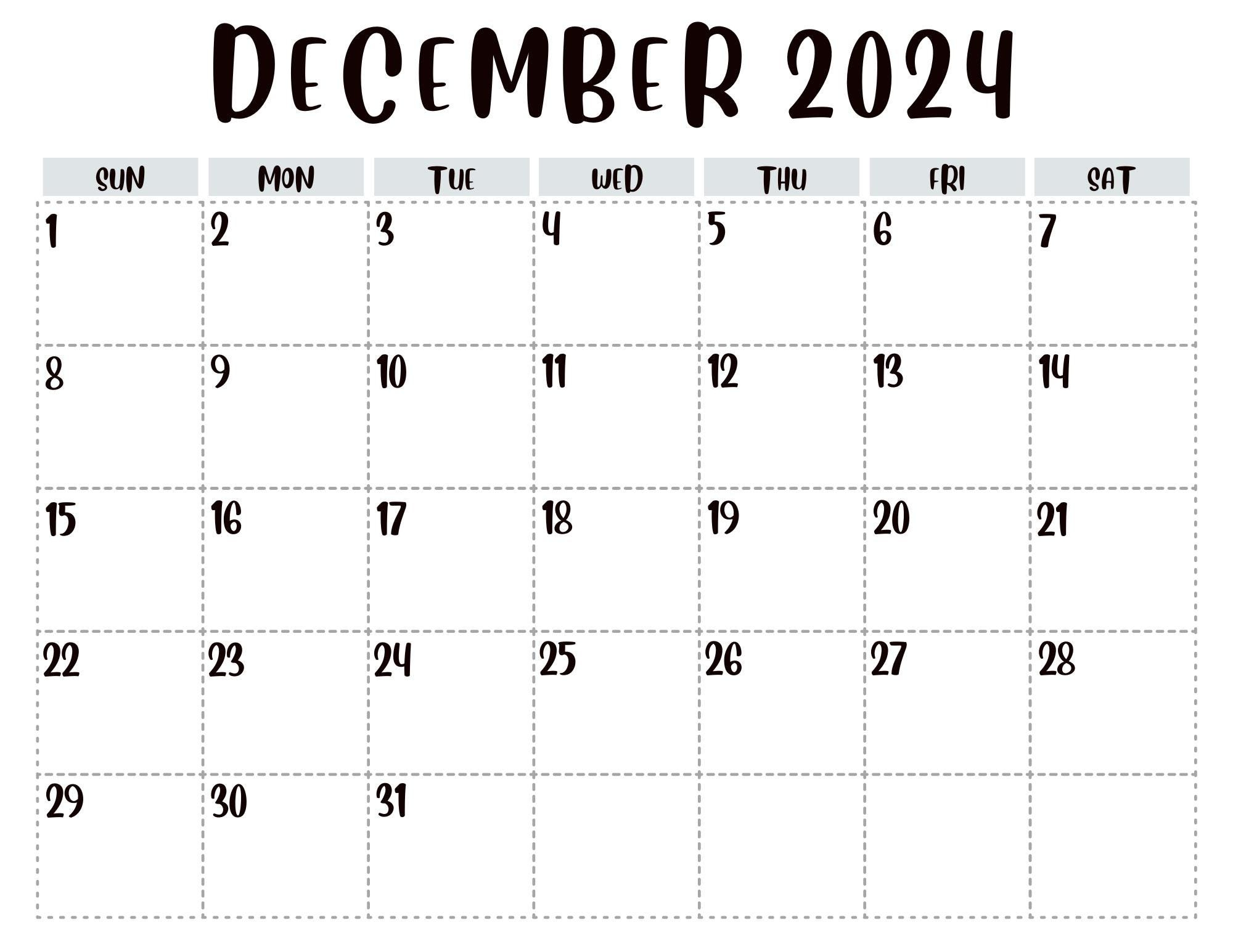 December 2024 Calendar/ Printable Calendar/ School Planning / Dec with 2024 December Calendar 8.5X11 Horizontal Printable