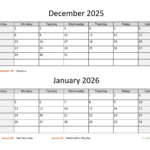 December 2025 And January 2026 Calendar | Wikidates Throughout December 2025 And January 2025 Calendar Printable