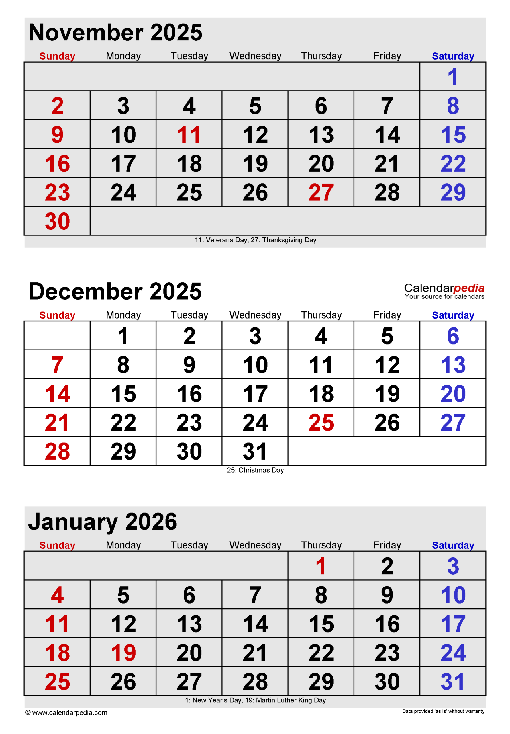 December 2025 Calendar | Templates For Word, Excel And Pdf with November December 2025 January 2025 Calendar Printable