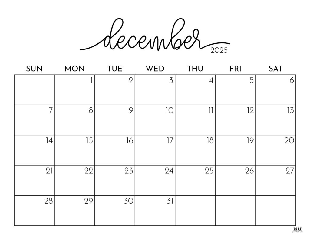 December 2025 Calendars - 107 Free Printables | Printabulls for Printable Calendar December 2025 January 2025