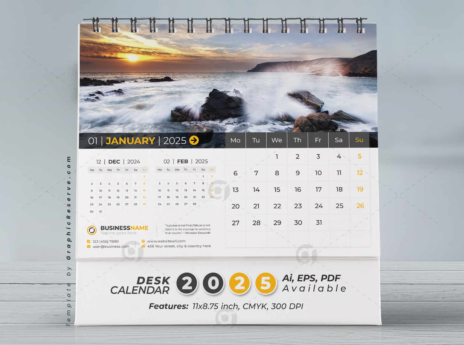 Desk Calendar 2025 Template Design Vol.07 (Adobe Illustrator) - Graphic Reserve in Printable Desk Calendar 2025