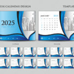 Desk Calendar 2025 Template Set, Cover Design, Blue Background Regarding Desk Calendar 2025 Printable