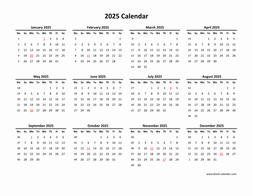 Download Blank Calendar 2025 (12 Months On One Page, Horizontal) pertaining to Printable Calendar 2025 All Months On One Page