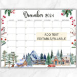 Editable December 2024 Calendar, Printable Wall Calendar 2024 Xmas Pertaining To 2024 December Calendar 8.5X11 Horizontal Printable