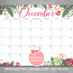 Editable December 2024 Calendar, Wall December Calendar With in 2024 December Calendar 8.5X11 Horizontal Printable