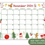 Editable December 2024 Printable Calendar, Cute Christmas Calendar In 2024 December Calendar 8.5X11 Horizontal Printable