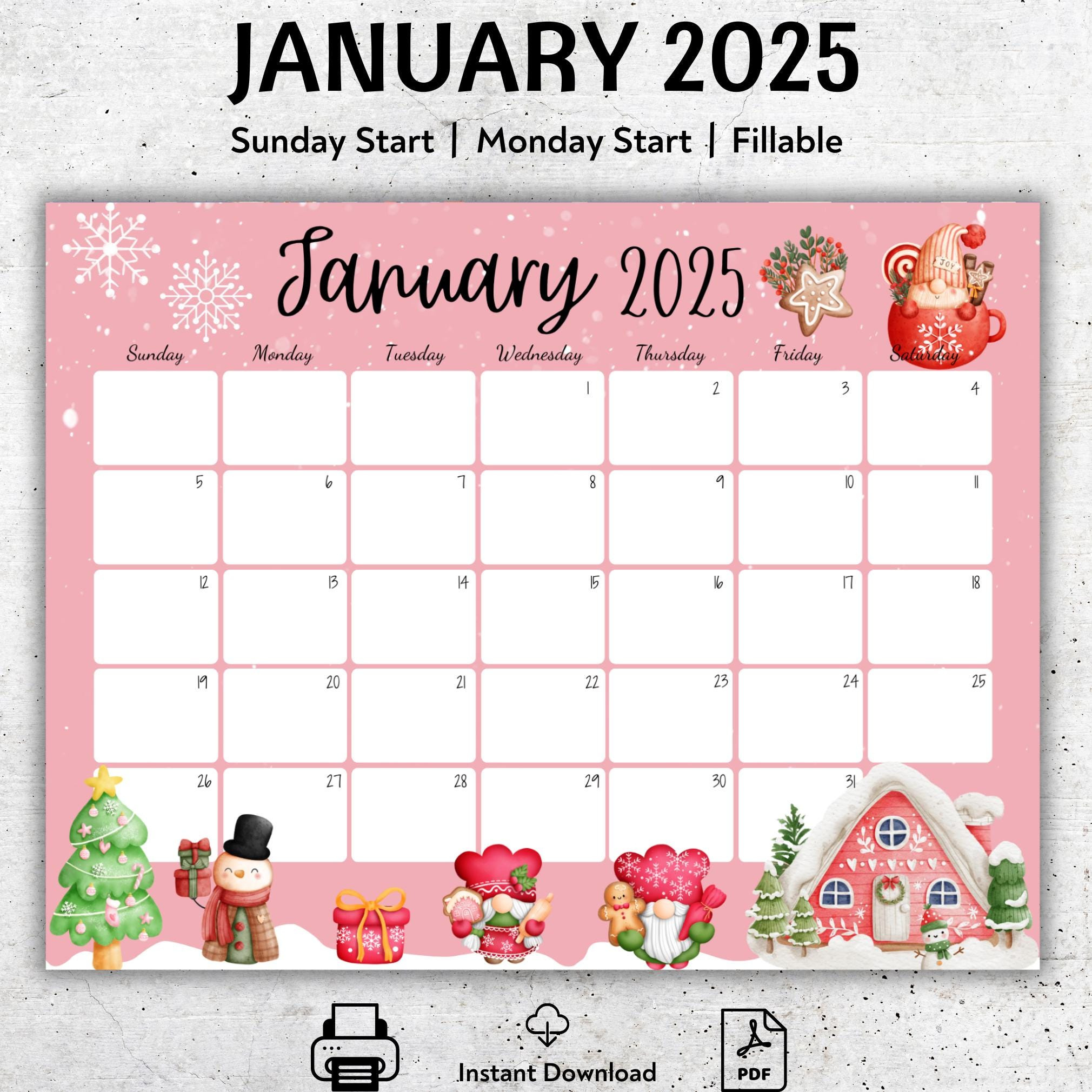 Editable January 2025 Calendar, Cute Gnoms, Beautiful Winter regarding Great Clips Coupon January 2025 Printable