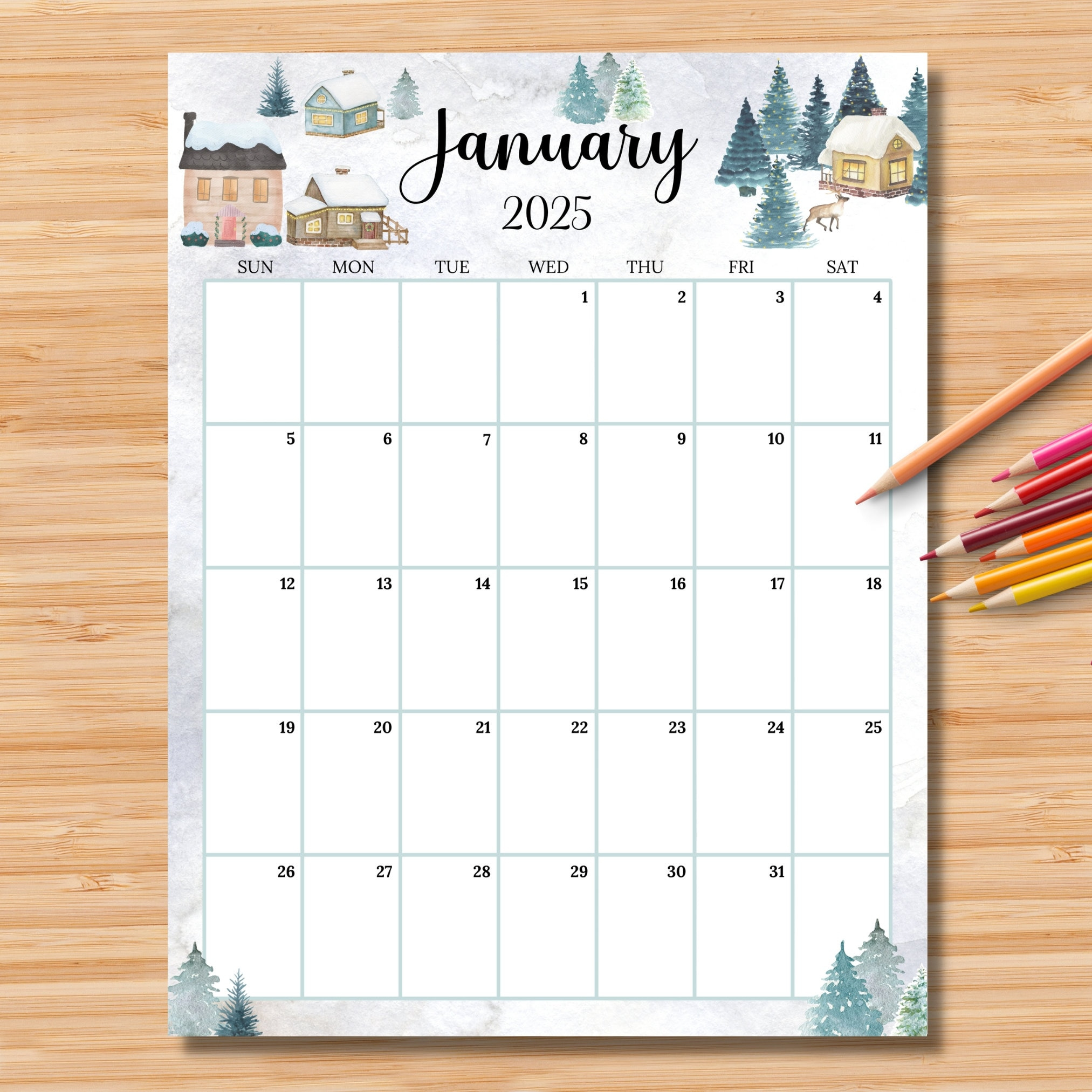 Editable January 2025 Calendar Vertical / Portrait, Beautiful throughout Vertical January 2025 Calendar Printable