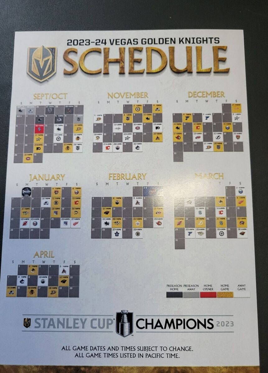 🏒2023-2024 Las Vegas Golden Knights Schedule Card New🏒‼️Stanley within Vegas Golden Knights Printable Schedule Calendar 2025