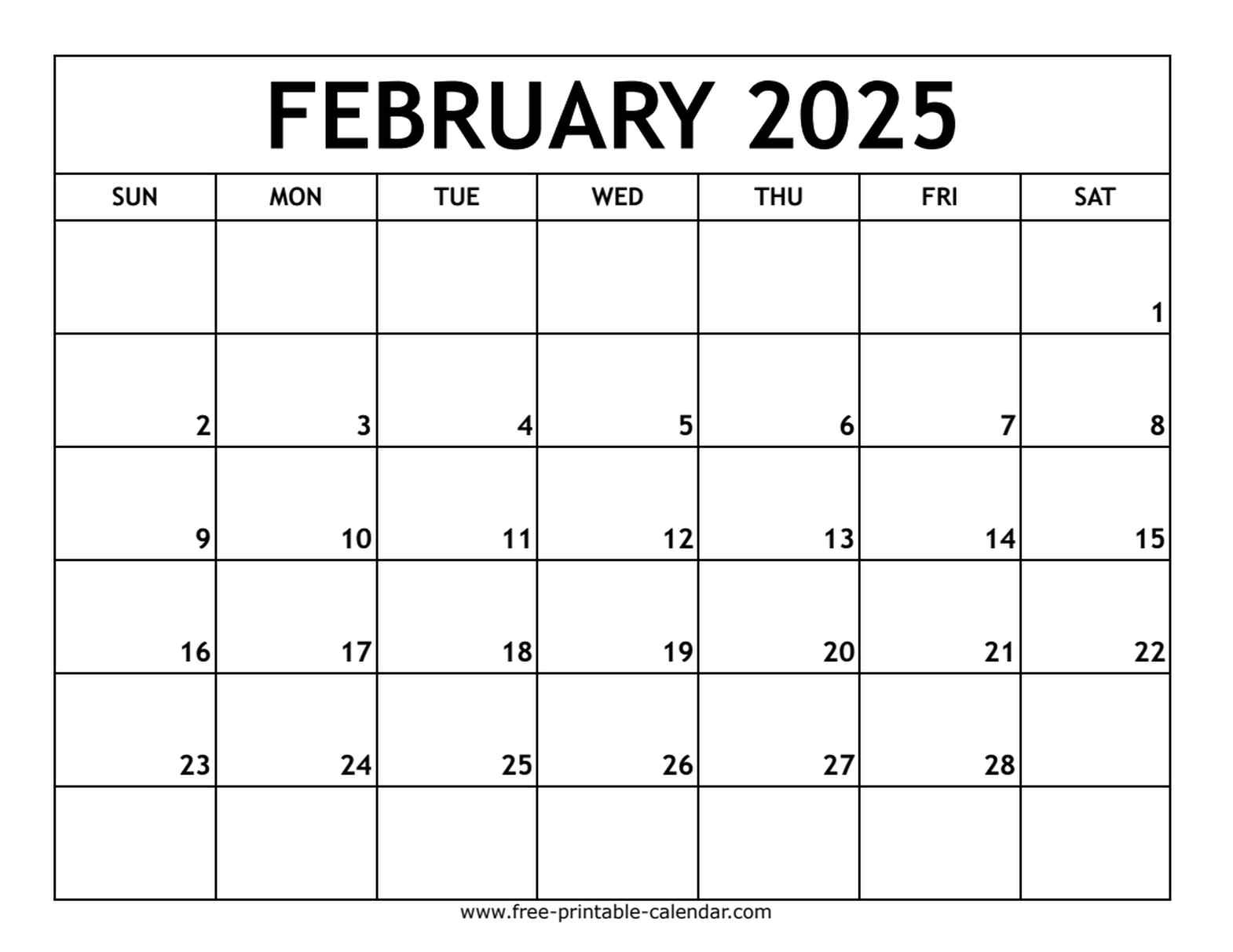 February 2025 Printable Calendar throughout Free-Printable-Calendar.com 2025