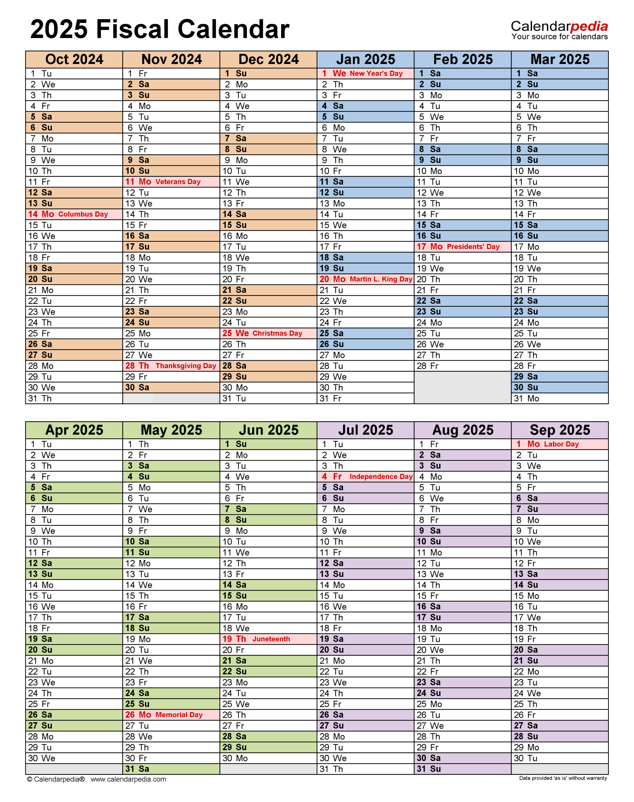 Fiscal Calendars 2025 - Free Printable Word Templates in Fiscal Calendar 2025 Printable