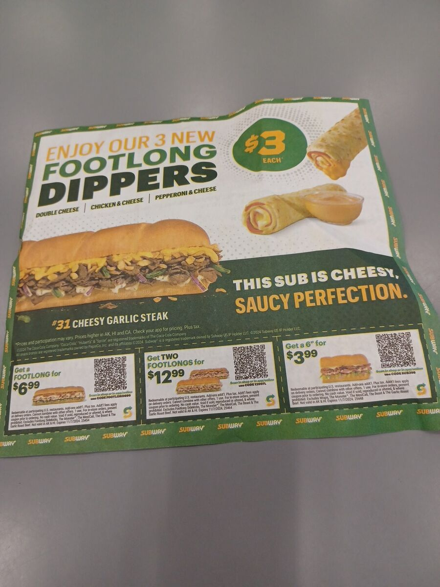 Food &amp;amp; Beverage Coupons For Sale | Ebay pertaining to Subway Printable Coupons January 2025