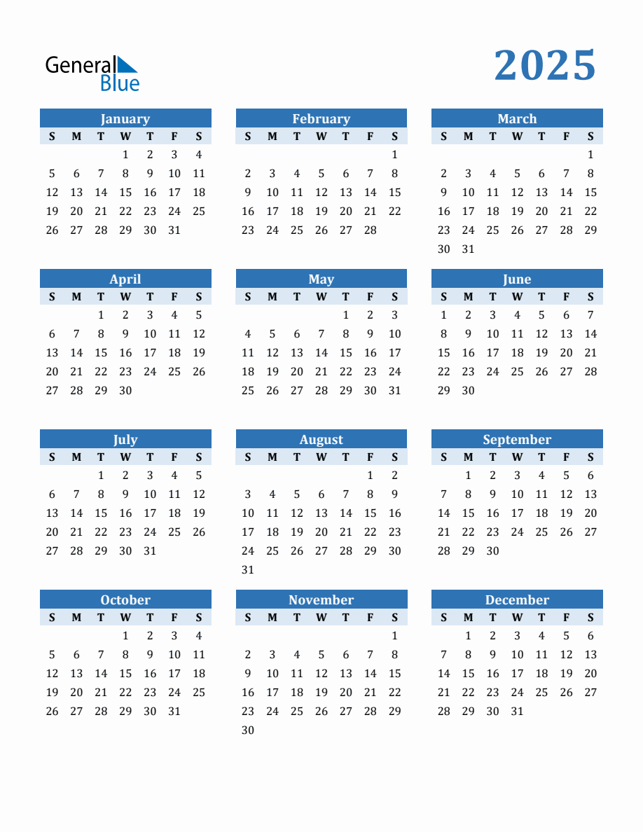 Free 2025 Year Calendar In Pdf, Word, And Excel for Printable 2025 Calendar