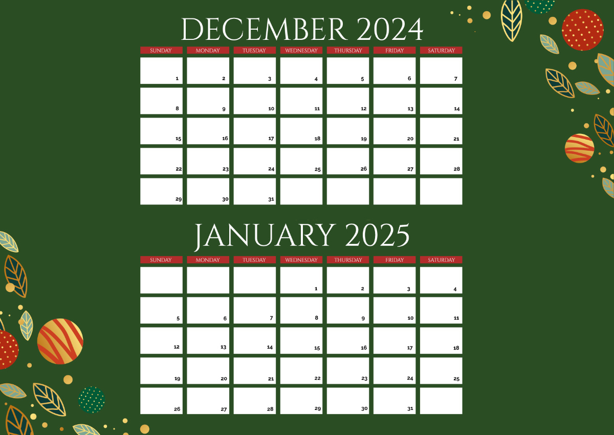 Free December January Calendar 2024-2025 Template - Edit Online regarding December Calendar 2025 and January 2025 Free Printable