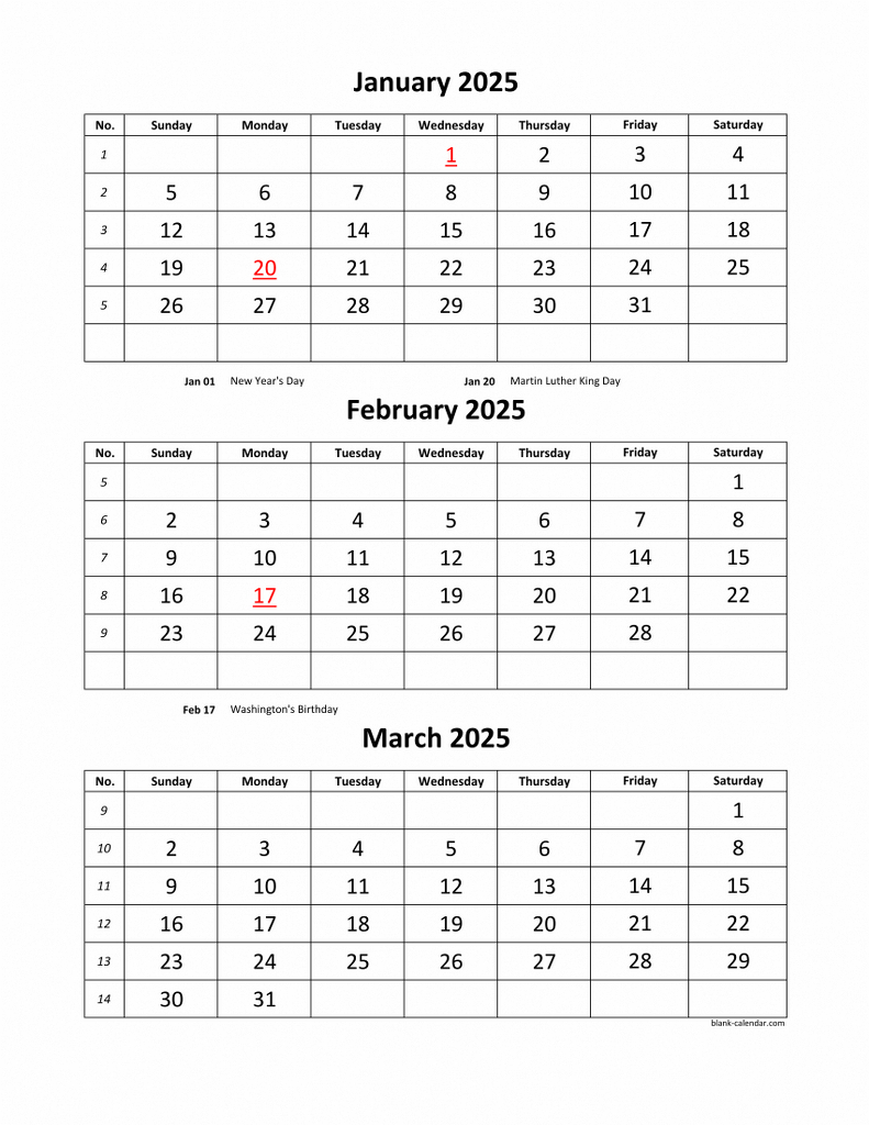 Free Download Printable Calendar 2025, 3 Months Per Page, 4 Pages in 3 Month Printable Calendar 2025