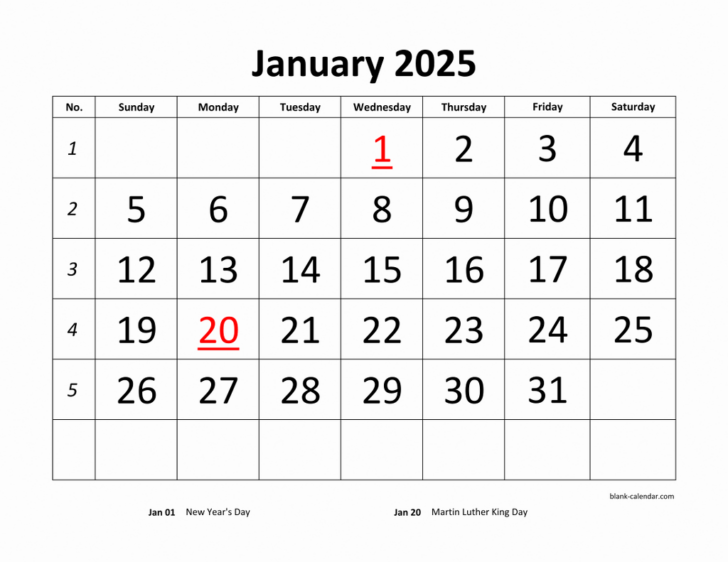 Free Printable 2025 Monthly Calendar