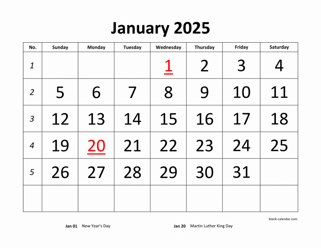 Free Download Printable Calendar 2025, Large Font Design in Free Printable 2025 Monthly Calendar