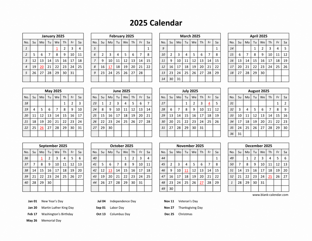 Free Download Printable Calendar 2025 With Us Federal Holidays for Holiday Calendar 2025 Printable