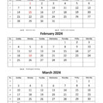 Free Monthly Calendar 2024, 3 Months Per Page (Vertical) | Free For December 2024 Calendar Printable For 3 Month Calendar Template