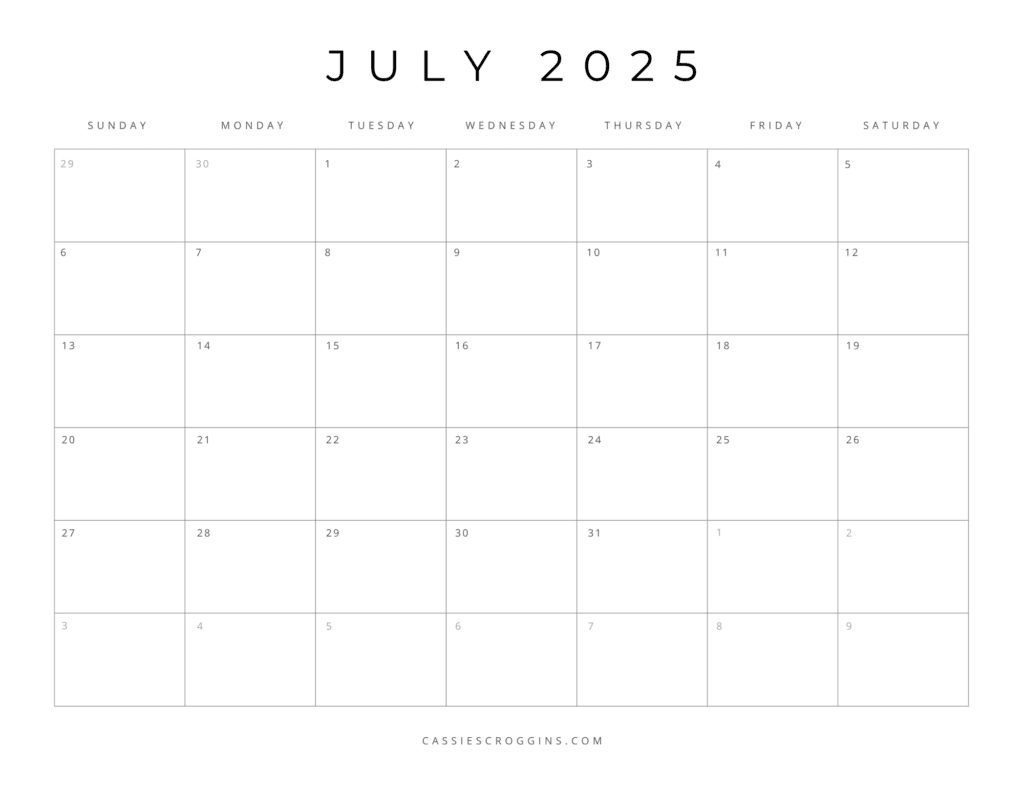 Free Printable 2025 Blank Calendar Templates (All 12 Months) throughout Blank 2025 Calendar Printable