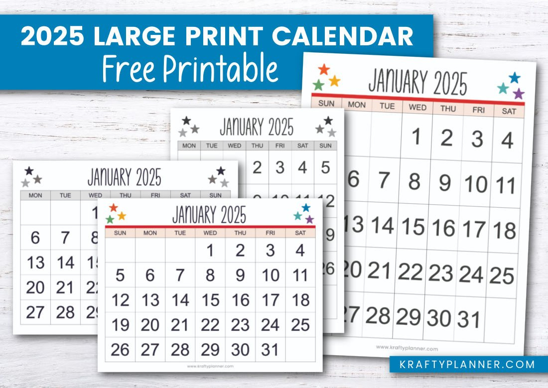 Free Printable 2025 Large Print Calendar — Krafty Planner for Large 2025 Calendar Printable