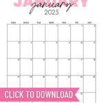 Free Printable 2025 Pink Calendar Templates   The Incremental Mama Inside January 2025 Calendar Printable Pink