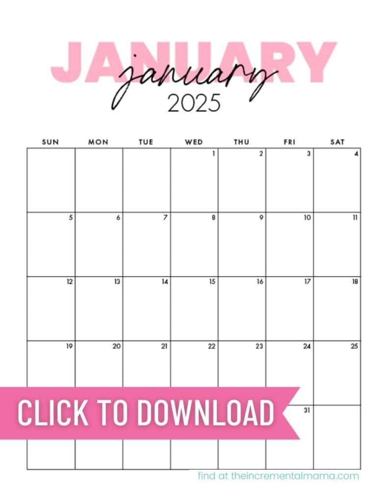 Free Printable 2025 Pink Calendar Templates - The Incremental Mama inside January 2025 Calendar Printable Pink