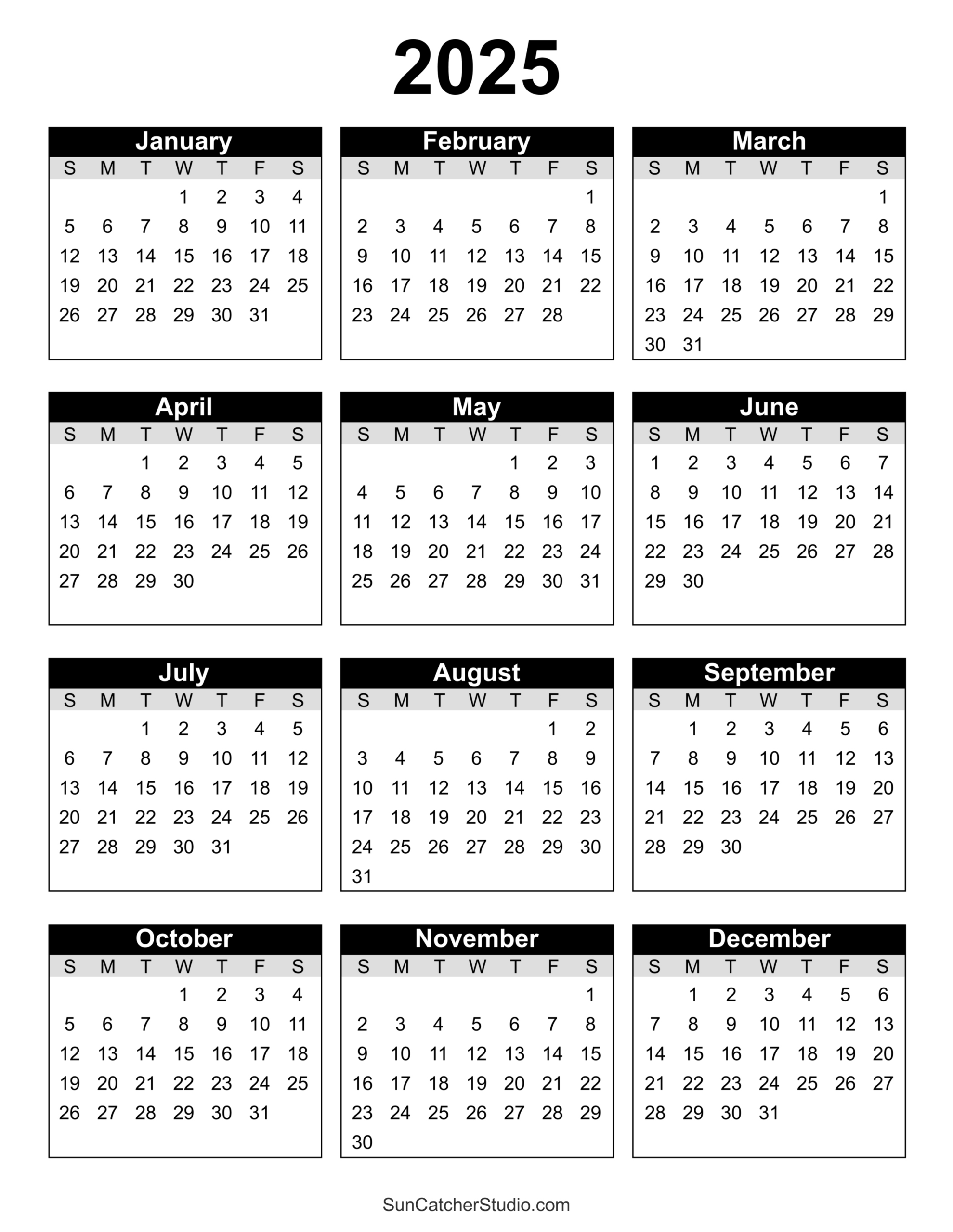 Free Printable 2025 Yearly Calendar – Diy Projects, Patterns for 2025 Calendar Year Printable