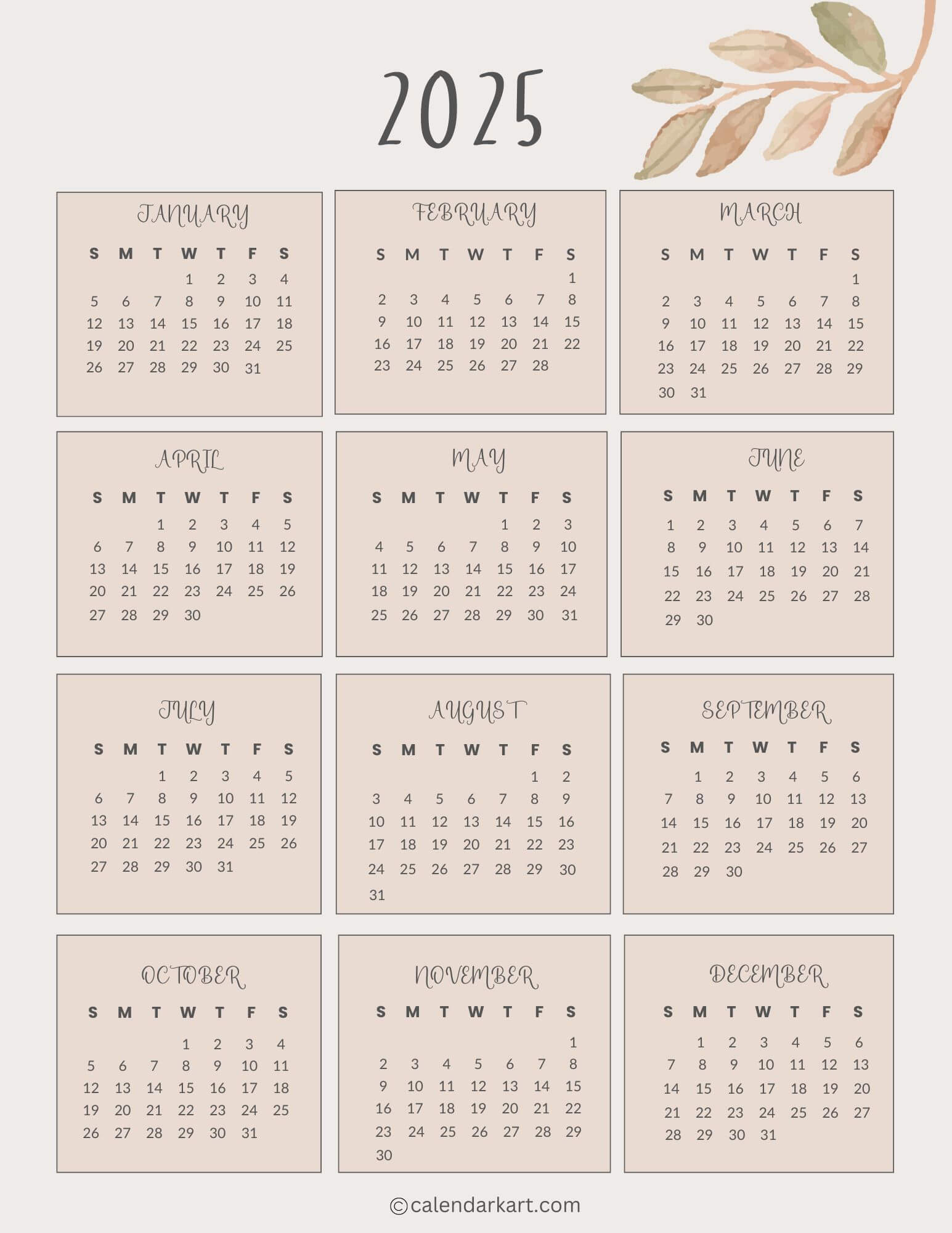 Free Printable Year At A Glance Calendar 2025 - Calendarkart in Year At A Glance Calendar 2025 Free Printable