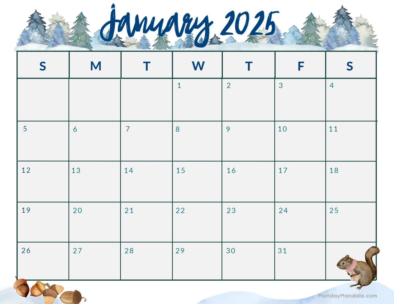 January 2025 Calendar (52 Free Pdf Printables) within January Printable Calendar 2025 Free