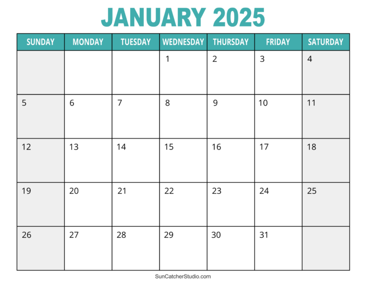 2025 Monthly Calendar Printable