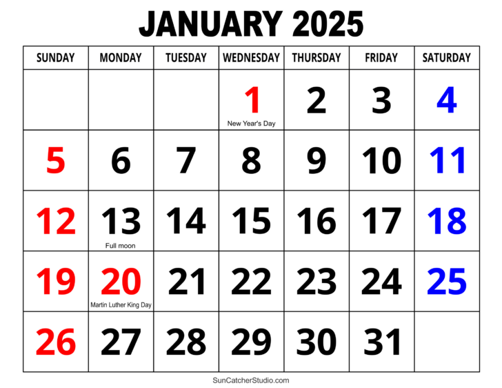 Large Printable January 2025 Calendar