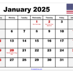 January 2025 Calendar Printable Pdf Template With Holidays In 2025 January Calendar With Holidays Printable