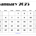 January 2025 Calendar Printable Pdf Template With Holidays In Printable Calander January 2025