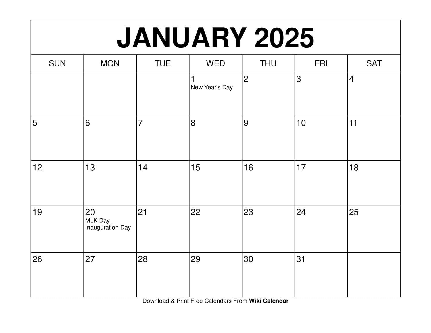 January 2025 Calendar - Printable Templates &amp;amp; More for Wiki Calendar 2025 Printable Free