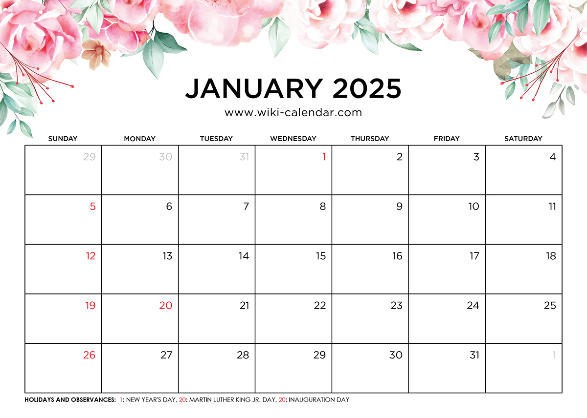 January 2025 Calendar - Printable Templates &amp;amp; More for Wiki Printable January 2025 Calendar