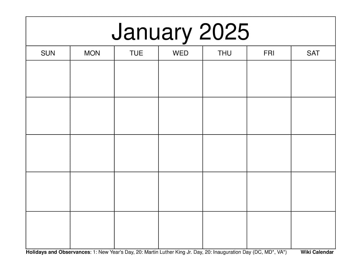 January 2025 Calendar - Printable Templates &amp;amp; More in January 2025 Printable Calendar Wiki