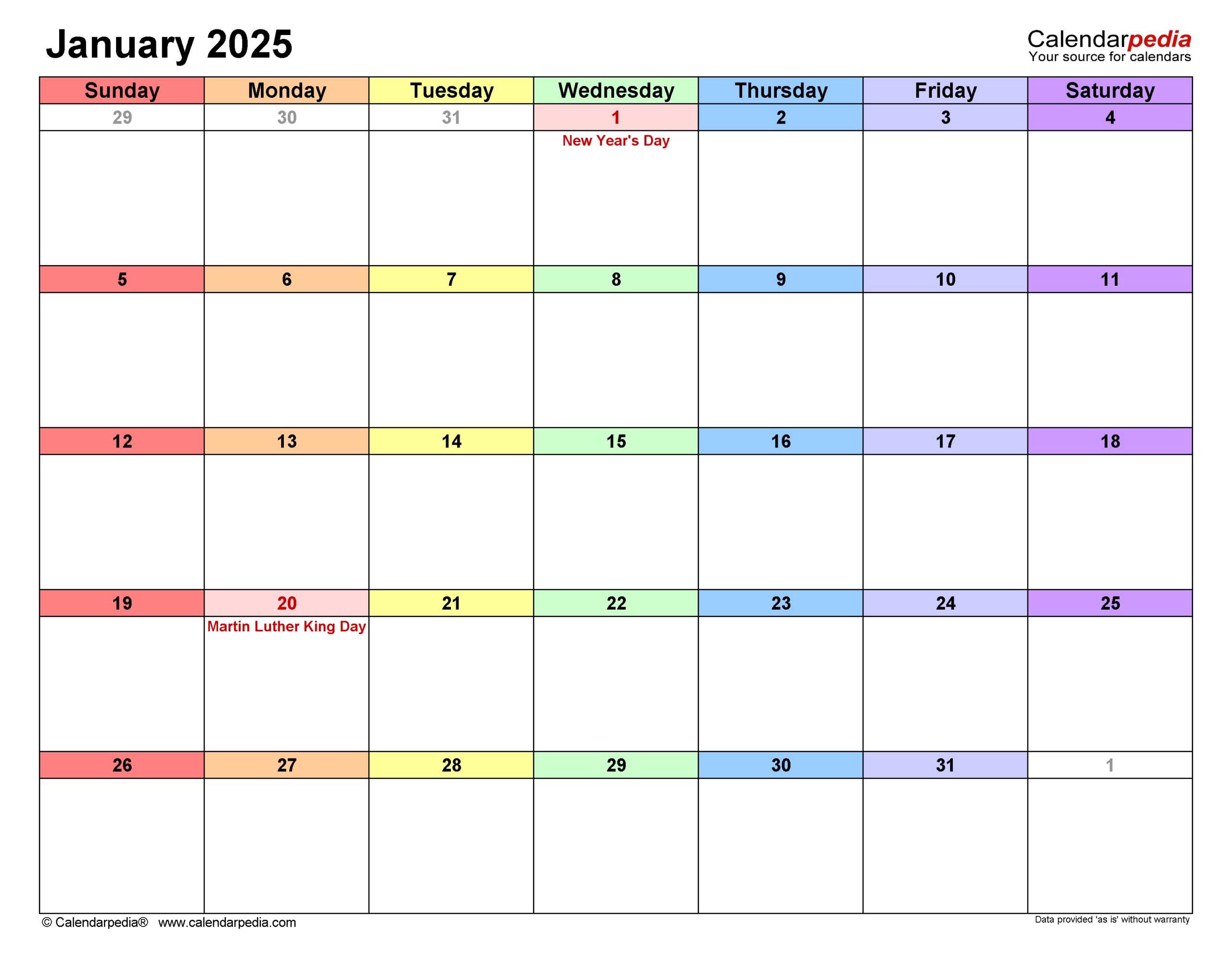 January 2025 Calendar | Templates For Word, Excel And Pdf with regard to January 2025 Hourly Calendar Printable